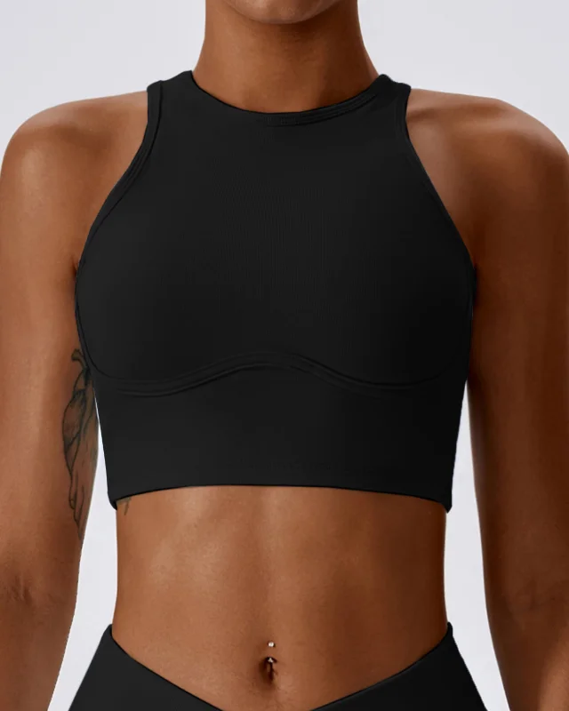 Ribbed Hollow Back High Impact Sports Bra