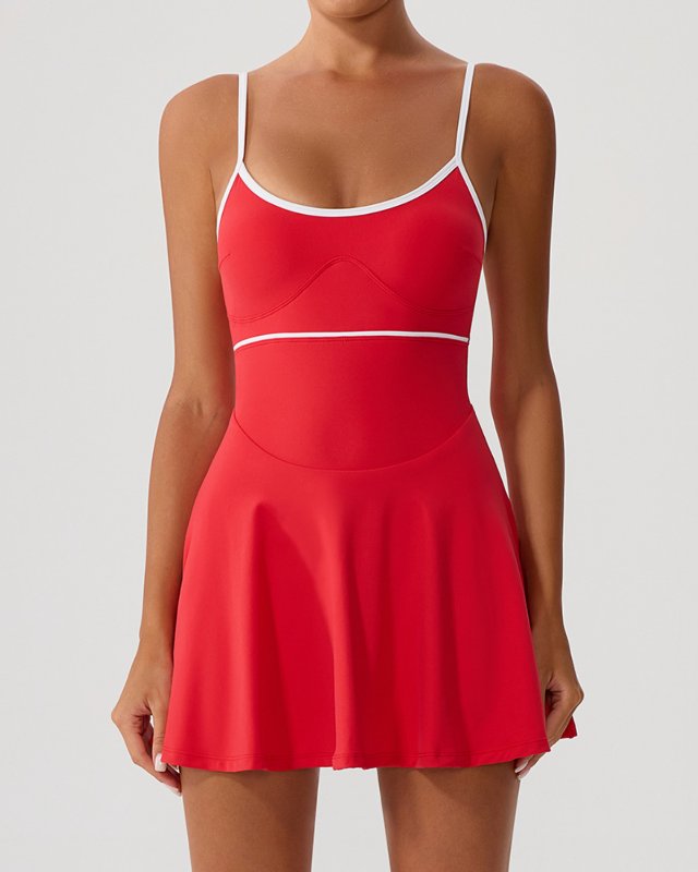Color Block Built-In Bra Padded Backless Adjustable