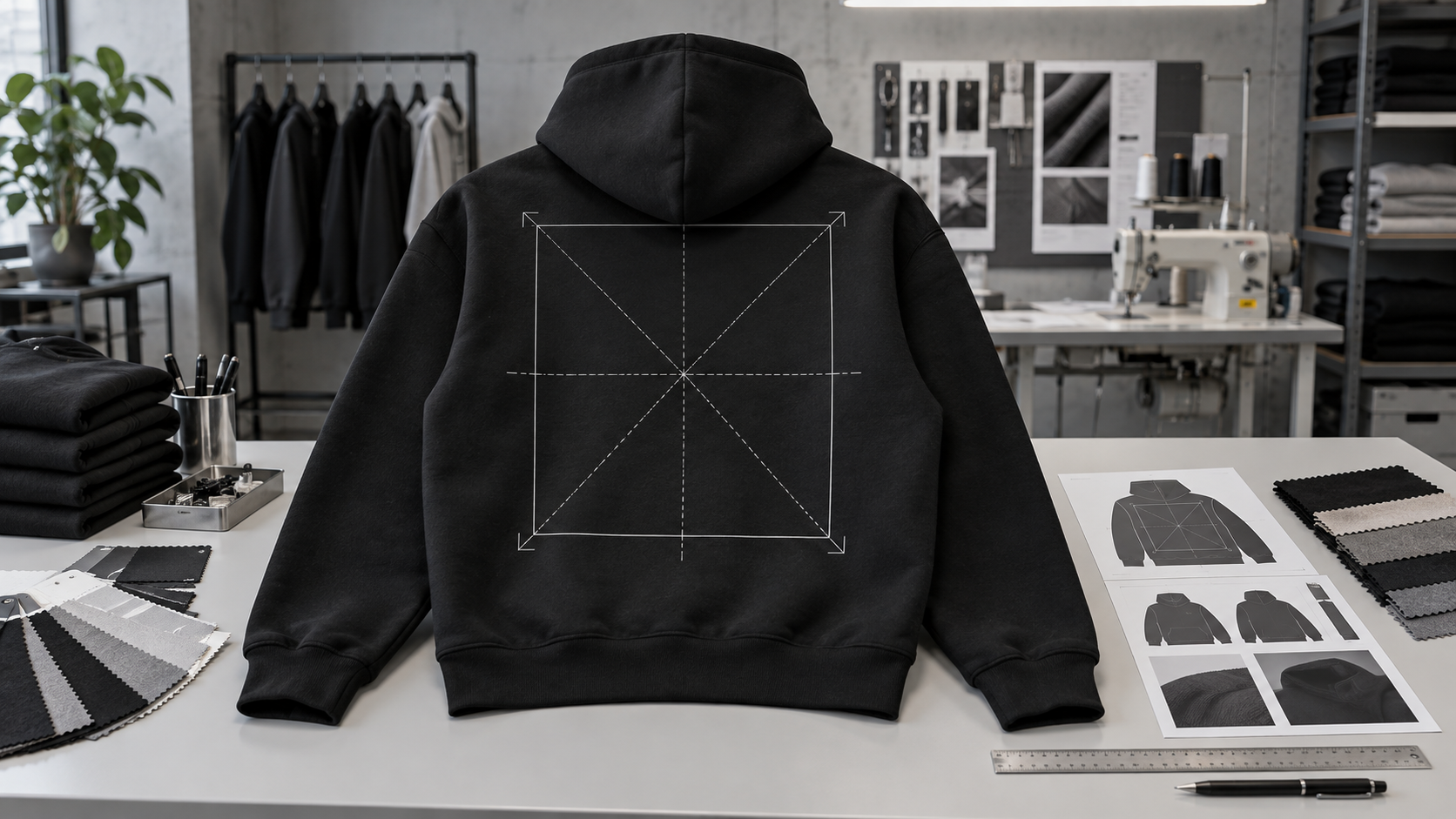 DTG full-back print placement planning for custom hoodie production