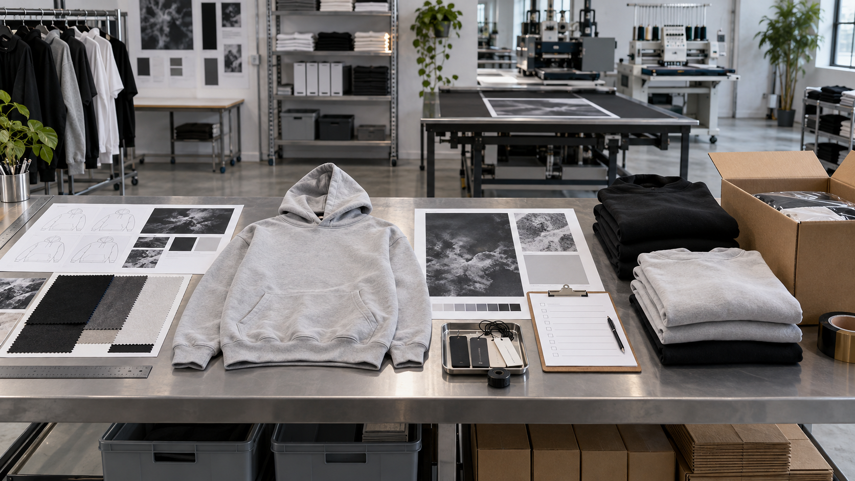 Streetwear capsule production process from artwork review to packing and shipping